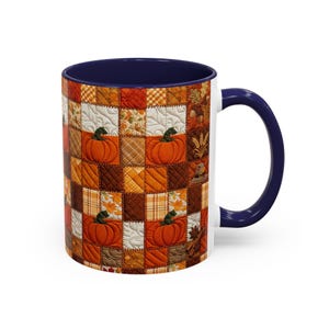 Pumpkin Patch Patchwork Mug, Accent Coffee Mug, Autumn Pumpkin Mug: Rustic Faux Patchwork Thanksgiving Coffee Cup afbeelding 6