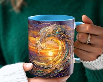 Sunset Wave Art Accent Coffee Mug | Ocean Spiral Illustration