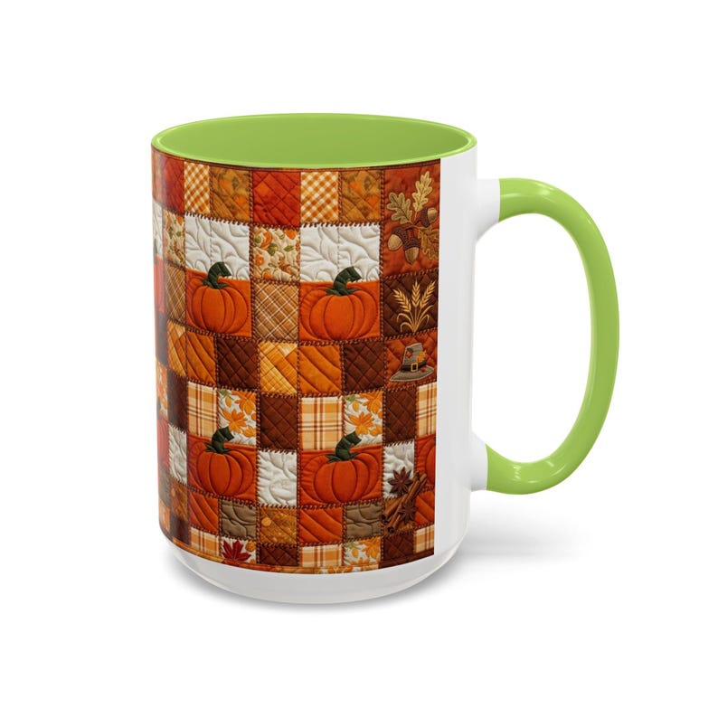 Pumpkin Patch Patchwork Mug, Accent Coffee Mug, Autumn Pumpkin Mug: Rustic Faux Patchwork Thanksgiving Coffee Cup afbeelding 19