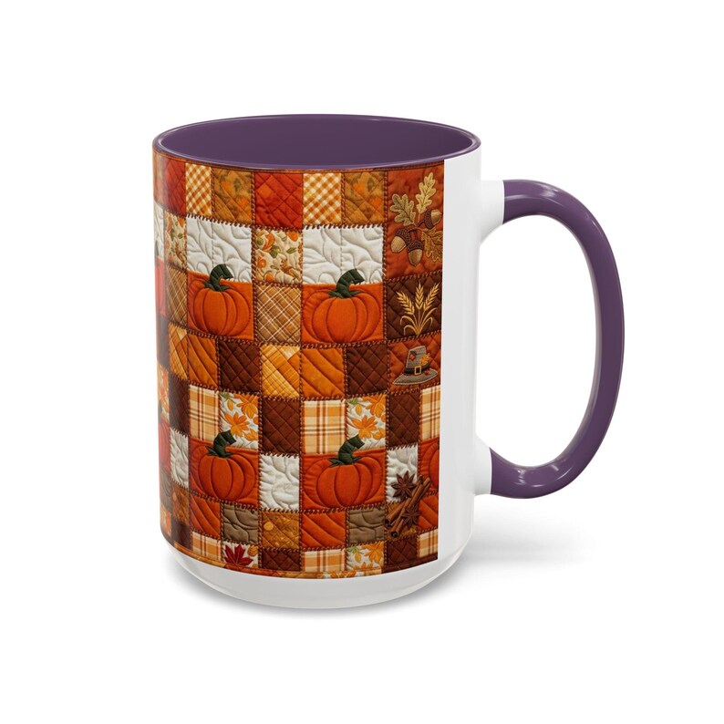 Pumpkin Patch Patchwork Mug, Accent Coffee Mug, Autumn Pumpkin Mug: Rustic Faux Patchwork Thanksgiving Coffee Cup afbeelding 17