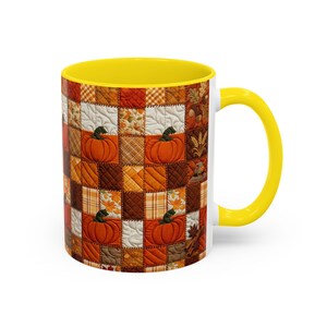Pumpkin Patch Patchwork Mug, Accent Coffee Mug, Autumn Pumpkin Mug: Rustic Faux Patchwork Thanksgiving Coffee Cup afbeelding 13