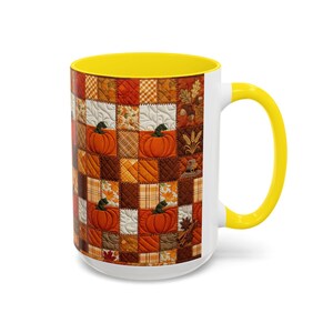 Pumpkin Patch Patchwork Mug, Accent Coffee Mug, Autumn Pumpkin Mug: Rustic Faux Patchwork Thanksgiving Coffee Cup afbeelding 15