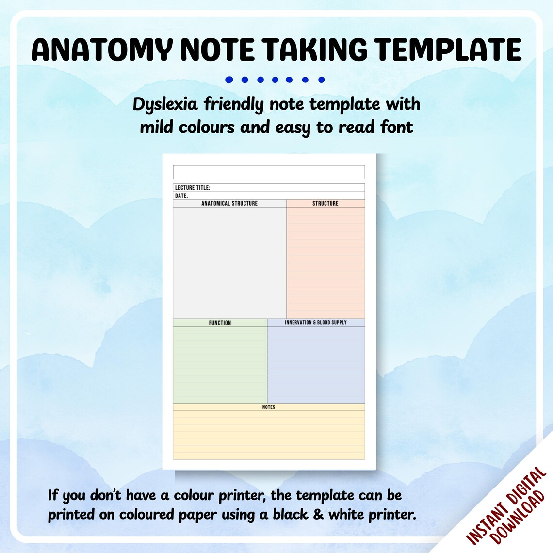 Anatomy Study Note Template for Veterinary, Medical & Science Students ...