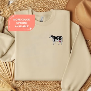 Embroidered Cow Unisex Sweatshirt, Cow Lovers Crewneck Gift, Farm Animal Sweater, Cattle Lover Pullover, Farming Life Sweater, Cow Gifts
