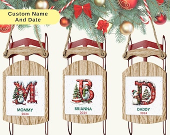 Christmas 2024 Personalized Family Name Ornament, 2024 Family Keepsake, Custom Name and Date Decoration, Personalized Snowman Sled Ornament