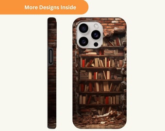Book Shelf Phone Case, Dark Academia Floral Phone Tough Case,  Book Lover Gift, Iphone 15 Pro Max, Iphone 15 Plus, Samsung Galaxy 23 Plus