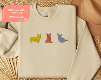 Embroidered Corgi Sweatshirt, Corgi Crewneck, Retro Corgi Sweater, Cardigan Welsh Corgi Mom Shirt, Gift for Corgi Lover, Pembroke Corgi Gift