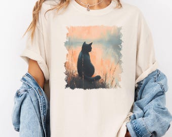 Monet Cat Shirt, Comfort Colors Black Cat Sunrise Tee, Monet Painting Shirt, Cat Lover Gift, Cute Funny Cat Art Lover Tee, Gift for Cat Mama