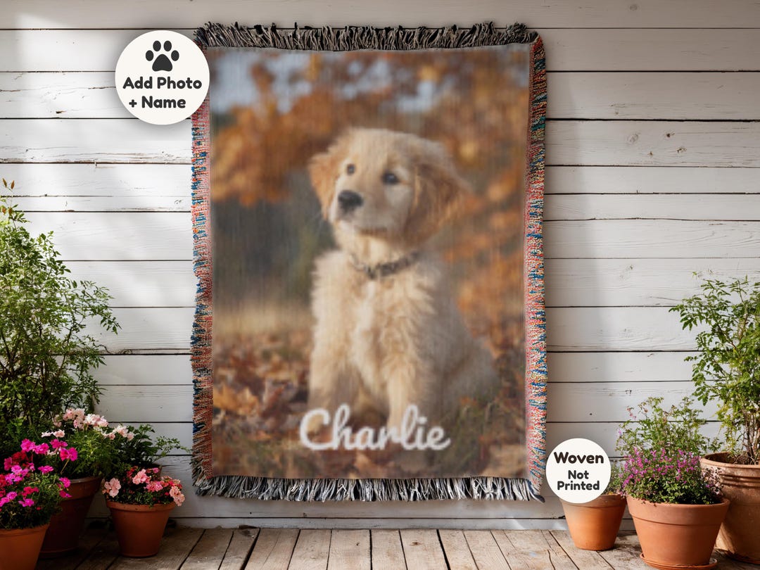 Personalized Dog Photo Blanket With Name, Custom Woven Blanket With Pet ...