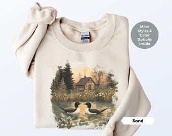 Retro Loon Wilderness Spring Scene Sweatshirt, Wildlife T-Shirt, Nineties Vintage Loon Tshirt, Boho 90s Nostalgia Crewneck, Unisex Graphic T