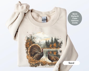Retro Turkey Wildlife Scene Sweatshirt, Nineties Vintage Birding Gift, Nature Graphic Tee, Boho 90s Nostalgia Unisex Crewneck Sweatshirt