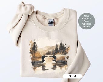 Retro Loon Wilderness Scene Sweatshirt, Nineties Vintage Loon Wildlife Shirt, Boho 90s Nostalgia Crewneck Sweatshirt, Unisex Graphic Tee