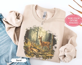 Retro Fawn Deer Sweatshirt, Woodland Forest Animal Crewneck, Vintage Wildlife Shirt, Cozy Nature Tee for Outdoorsy Gifts