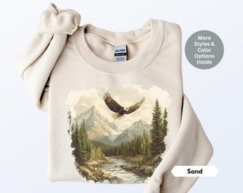 Retro Bald Eagle Wilderness Scene Sweatshirt, Nineties Vintage Soaring Eagle Shirt, Boho 90s Nostalgia Crewneck Sweatshirt, Unisex sizing