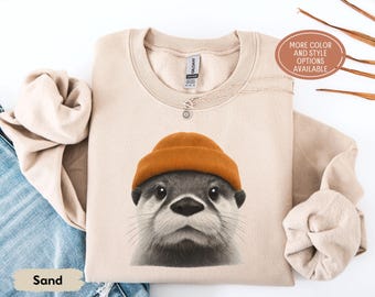 Sweat-shirt loutre, chemise loutre, cadeaux loutre, sweat-shirt animal, joli bonnet loutre, col ras du cou rétro animalier, pull à motif graphique nature