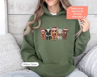 Highland Cow Christmas Hoodie, Highland Cow Sweatshirt, Highland Cow Crewneck, Cute Cow Hoodie, Highland Cow Gifts for Cow Lovers, Cow Gifts