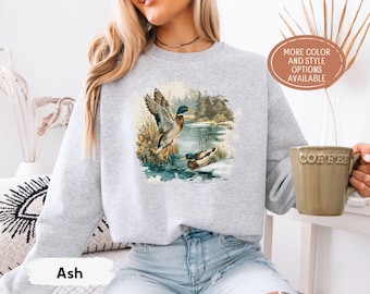 Retro Mallard Duck Sweatshirt, Vintage Duck Hunting Shirt, Fall Outdoors Gift, Rustic Wildlife Crewneck Sweater, Unisex Nature Lover Tee