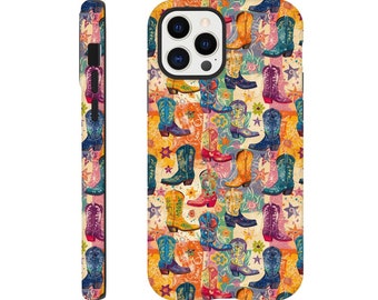 Western Cowgirl Phone Case, Cowgirl Boots Collage Tough Phone Cover, Protective Case for iPhone 15, 14, 13, 12 and Galaxy, Cowgirl Aesthetic