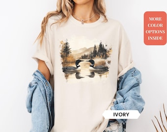 Retro Loon Wilderness Scene Comfort Colors Shirt, Nineties Vintage Loon Wildlife Graphic Tee, Boho 90s Nostalgia Unisex Tshirt, Nature Gift