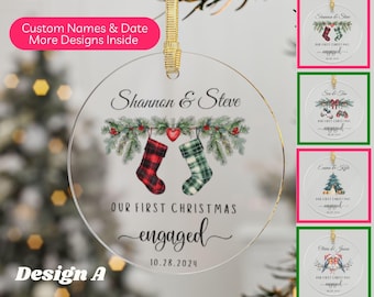 Personalized Engagement Ornament, Custom Engagement Gift, Our First Christmas Ornament, Engaged Christmas Keepsake, First Xmas Engaged Gift