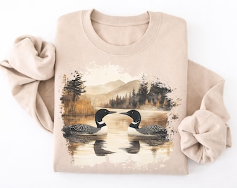 Retro Common Loon Sweatshirt or Shirt, Vintage 90s Wildlife Birdwatching Crewneck, Birding Gift for Loon Lover