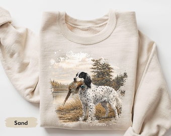 Retro English Setter Upland Hunting Sweatshirt, Vintage Pointing Bird Dog Shirt, Pheasant Grouse Quail Hunter Gift