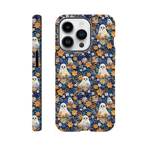 Halloween Ghosts Phone Case, Cute Ghost and Flowers Protective Case for iPhone and Galaxy, Spooky Phone Case, Gift for Halloween Lovers