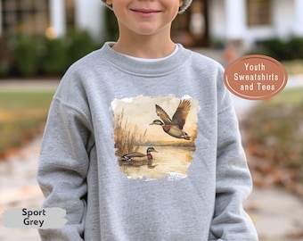 Youth Mallard Ducks Sweatshirt Kids Nature Shirt, Retro Wildlife Crewneck, Vintage Duck Illustration Pullover, Animal Lover Graphic Top