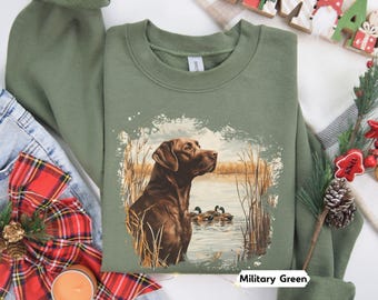 Retro Chocolate Lab Mallard Ducks Sweatshirt, Nineties Vintage Labrador Retriever Duck Hunting Shirt, Boho 90s Nostalgia Unisex Crewneck