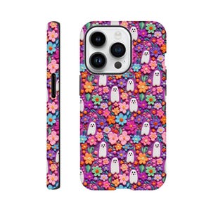 Halloween Ghosts Phone Case, Cute Ghost and Flowers Protective Case for iPhone and Galaxy, Spooky Phone Case, Gift for Halloween Lovers