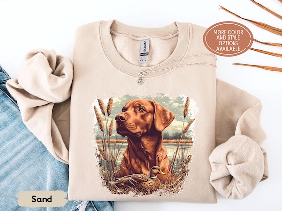 Vintage Fox Red Lab Duck Hunting Sweatshirt, Retro Retriever Crewneck, Labrador Dad Gift, Red Fox Labrador Mom, Duck Dog Hunter Gift