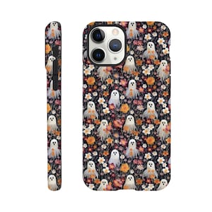 Halloween Ghosts Phone Case, Cute Ghost and Flowers Protective Case for iPhone and Galaxy, Spooky Phone Case, Gift for Halloween Lovers