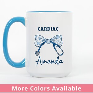 Personalized Cardiac Nurse Mug, Custom Name Coffee Cup, Coquette Floral Bow Gift for Nurse Appreciation or Graduation, Nursing Student Gift