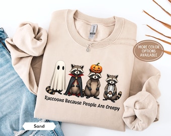 Retro Halloween Raccoon Sweatshirt, Raccoons Because People Are Creepy Crewneck, Vintage Spooky Animal Lover Gift, Fall Graphic Pullover