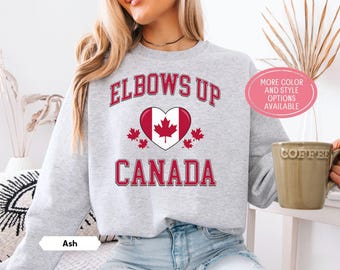 Elbows Up Canada Sweatshirt, Canadian Pride Hoodie, Canada Day Shirt, Maple Leaf Crewneck, Proud Canadian Gift, Hockey Culture Apparel