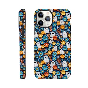 Halloween Ghosts Phone Case, Cute Ghost and Flowers Protective Case for iPhone and Galaxy, Spooky Phone Case, Gift for Halloween Lovers