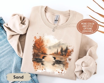 Retro Loon Fall Wilderness Scene Sweatshirt, Nineties Vintage Loon Wildlife Shirt, Boho 90s Nostalgia Crewneck Sweatshirt, Unisex Tshirt