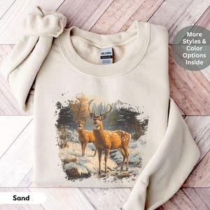 Retro Deer Wilderness Scene Sweatshirt, Nineties Vintage Buck And Doe Deer Shirt, Boho 90s Nostalgia Crewneck Sweatshirt, Unisex sizing