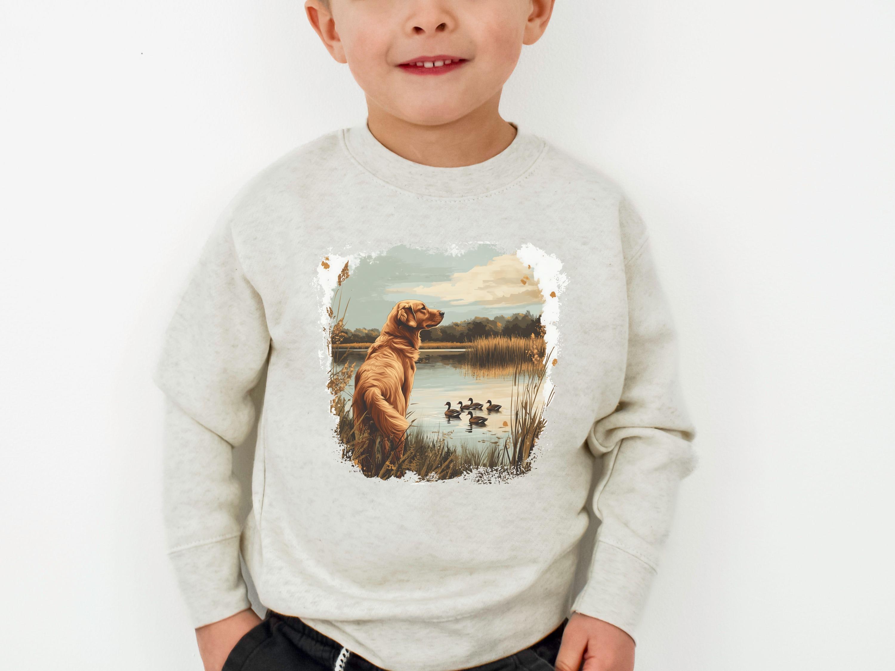 Toddler Golden Retriever Sweatshirt, Wildlife Kids Crewneck, Duck Hunting Toddler Pullover, Nature Kids Clothing, Toddler Boy Gift