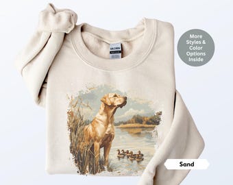 Retro Yellow Lab Mallard Ducks Sweatshirt, Nineties Vintage Labrador Retriever Duck Hunting Shirt, Boho 90s Nostalgia Unisex Crewneck