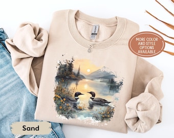 Retro Loon Summer Sunrise Lake Sweatshirt, Nineties Vintage Loon Wildlife Shirt, Boho 90s Nostalgia Crewneck Sweatshirt, Unisex Graphic Tee