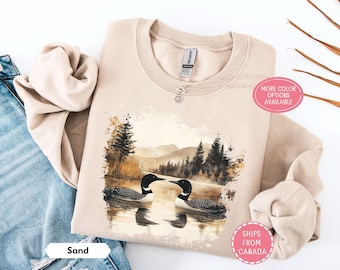 Retro Loon Wildlife Sweatshirt, Vintage Wilderness Crewneck, Wildlife Scene Nature Sweater, Cozy Fall Unisex Top, Boho 90s Aesthetic