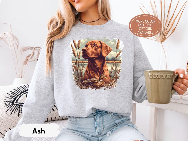 Vintage Fox Red Lab Duck Hunting Sweatshirt, Retro Retriever Crewneck, Labrador Dad Gift, Red Fox Labrador Mom, Duck Dog Hunter Gift image 2