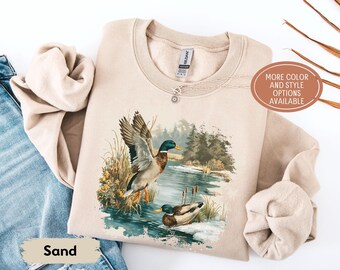 Retro Mallard Duck Sweatshirt, Vintage Duck Hunting Shirt, Fall Outdoors Gift, Rustic Wildlife Crewneck Sweater, Unisex Nature Lover Tee