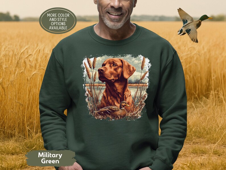 Vintage Fox Red Lab Duck Hunting Sweatshirt, Retro Retriever Crewneck, Labrador Dad Gift, Red Fox Labrador Mom, Duck Dog Hunter Gift image 3