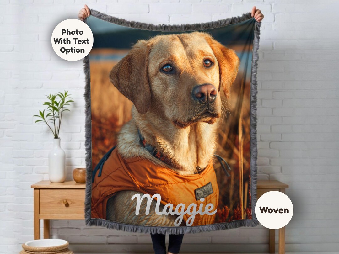 Custom Dog Photo Blanket With Name, Personalized Woven Blanket With Pet ...