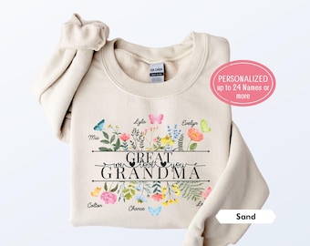 Personalized Great Grandma Sweatshirt, Custom Grandma Crewneck with Grandkids Names, Cute Granny Outfit, Custom Grandma Gifts from Grandkids