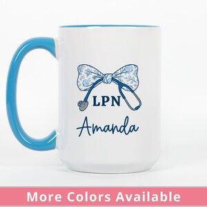 Personalized Nurse Mug, Custom Name LPN Coffee Cup, Coquette Floral Bow Gift for Nurse Appreciation or Graduation, Cute Nursing Student Gift
