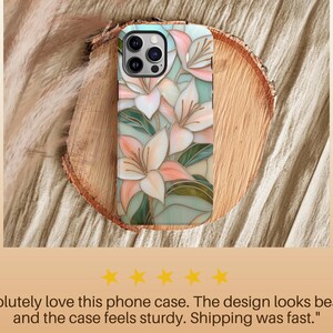 Stargazer Lily Stained Glass Phone Case, Teal Floral Mosaic Tough iPhone Cover, Faux Stained Glass, Flower Lover Gift for iPhone 16 15 immagine 9