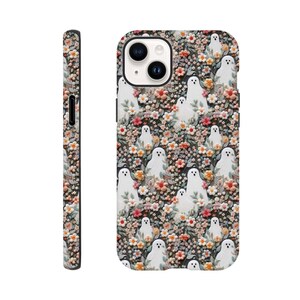 Halloween Ghosts Phone Case, Cute Ghost and Flowers Protective Case for iPhone and Galaxy, Spooky Phone Case, Gift for Halloween Lovers